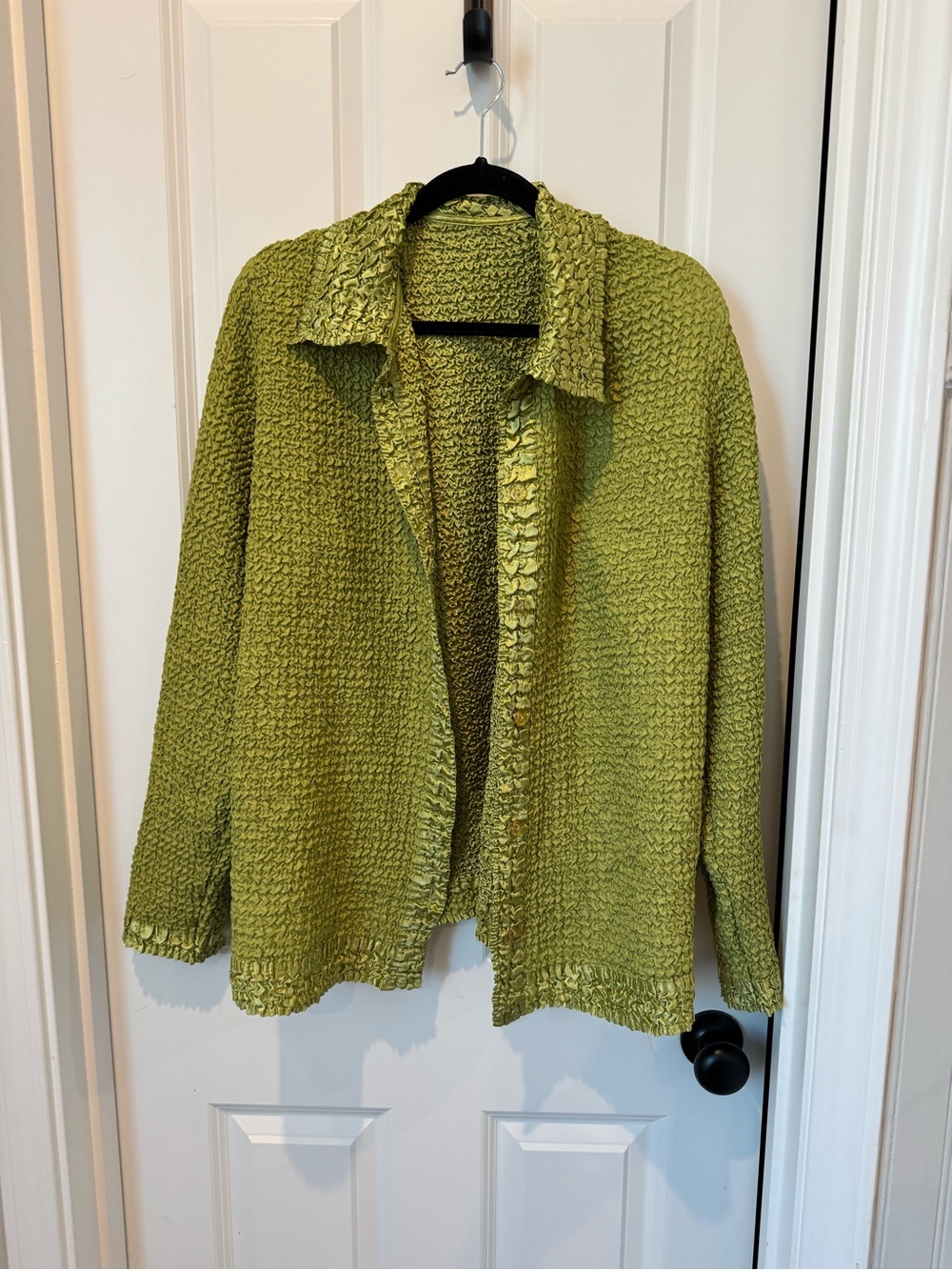Green Crinkle Open-Front Women's Sweater Jacket